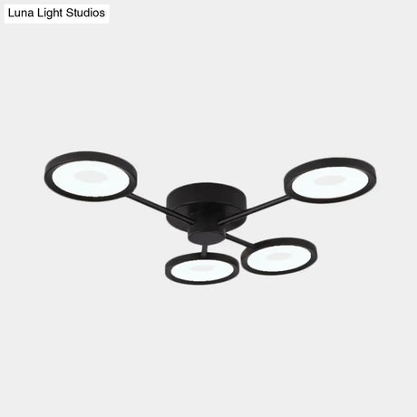 Minimalist Metal Semi Flush Mounted Ceiling Lamp Black Led With 4 Adjustable Heads