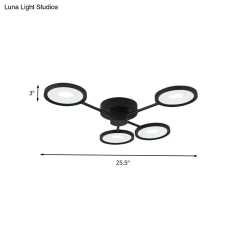 Minimalist Metal Semi Flush Mounted Ceiling Lamp Black Led With 4 Adjustable Heads