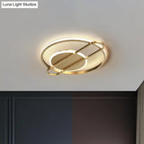 Minimalist Metallic Black/Gold Led Flush Ceiling Light - Circle/Square Shape In Warm/White