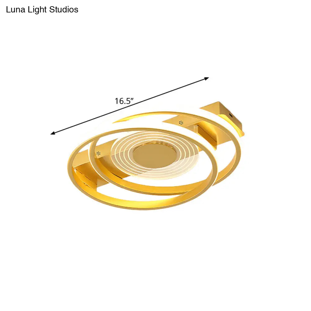 Minimalist Metallic Dual Ring Led Gold Flush Mount Ceiling Lamp - 16.5’/20.5’ Wide Warm/White Light
