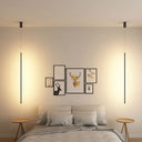 Minimalist Metallic Led Linear Pendant Lamp In Black/Gold With Warm/White Light - Suspended