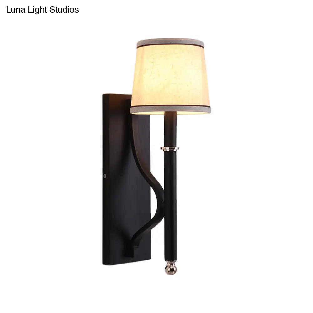 Minimalist Metallic Wall Sconce Light 1-Light Black/Flaxen For Bedroom - 16/18.5 Cone Mount Lighting