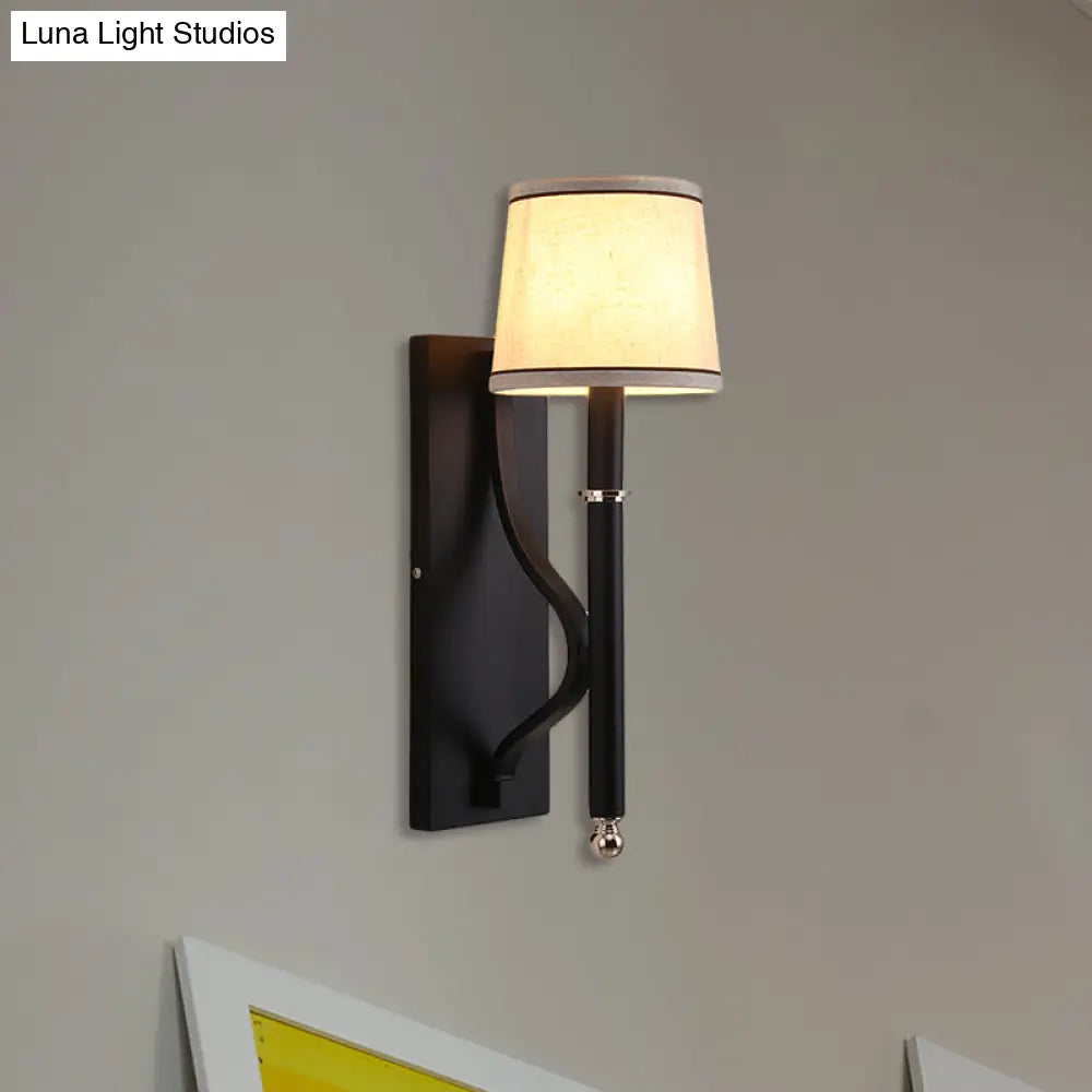 Minimalist Metallic Wall Sconce Light 1-Light Black/Flaxen For Bedroom - 16/18.5 Cone Mount Lighting