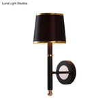 Minimalist Metallic Wall Sconce Light 1-Light Black/Flaxen For Bedroom - 16/18.5 Cone Mount Lighting