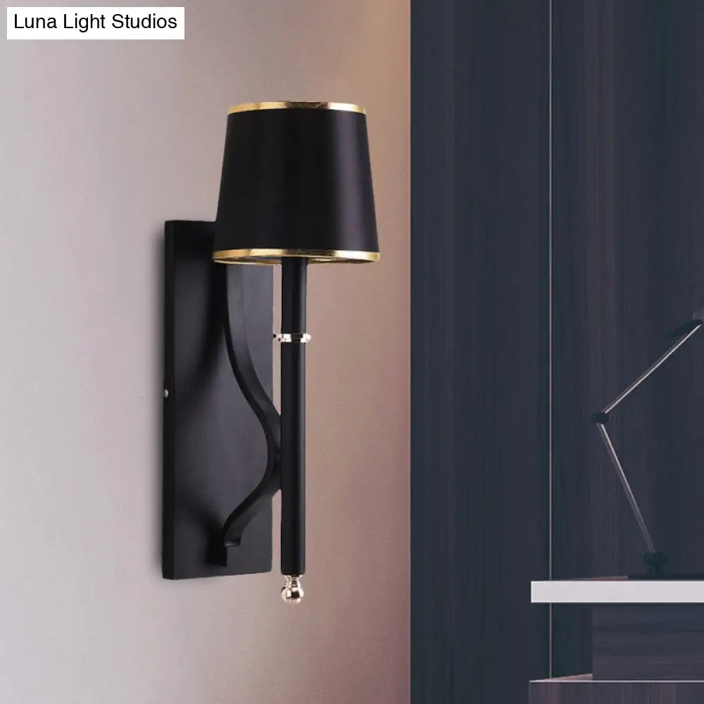 Minimalist Metallic Wall Sconce Light 1-Light Black/Flaxen For Bedroom - 16/18.5 Cone Mount Lighting