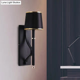Minimalist Metallic Wall Sconce Light 1-Light Black/Flaxen For Bedroom - 16/18.5 Cone Mount Lighting