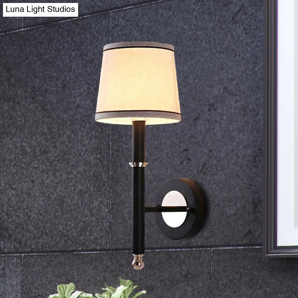 Minimalist Metallic Wall Sconce Light 1-Light Black/Flaxen For Bedroom - 16/18.5 Cone Mount Lighting