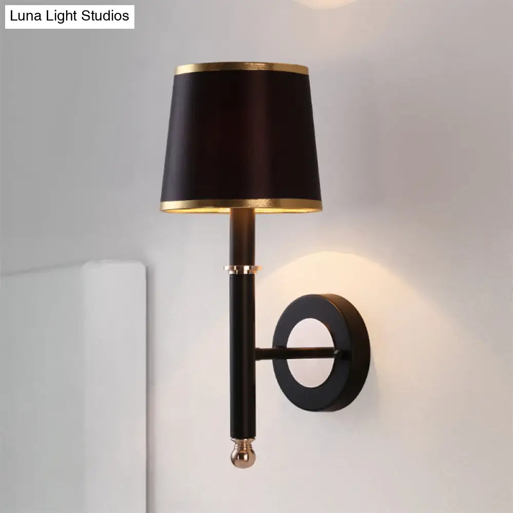 Minimalist Metallic Wall Sconce Light 1-Light Black/Flaxen For Bedroom - 16/18.5 Cone Mount Lighting