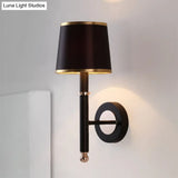 Minimalist Metallic Wall Sconce Light 1-Light Black/Flaxen For Bedroom - 16/18.5 Cone Mount Lighting