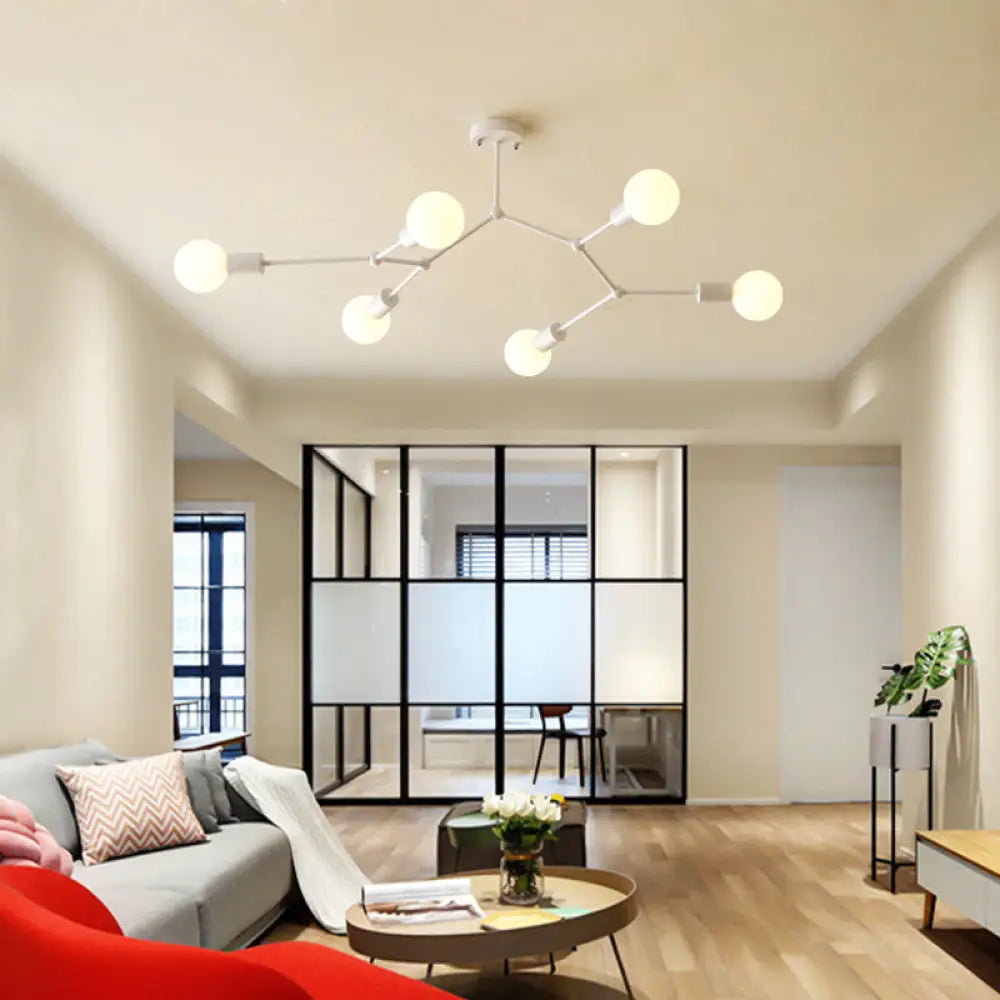 Minimalist Molecular Metal Chandelier: Stylish Living Room Lighting 6 / White