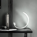 Minimalist Moon Shape Led Metallic Table Lamp With White Finish For Bedside Lighting