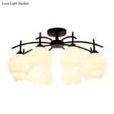 Minimalist Opal Glass Flush Light In Black For Living Room Ceiling