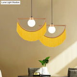 Minimalist Opal Glass Globe Suspension Light: 1-Light Hanging Lamp With Elegant Fringe