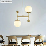 Minimalist Opaline Glass Pendant Chandelier - 2-Head Spherical Light For Dining Room