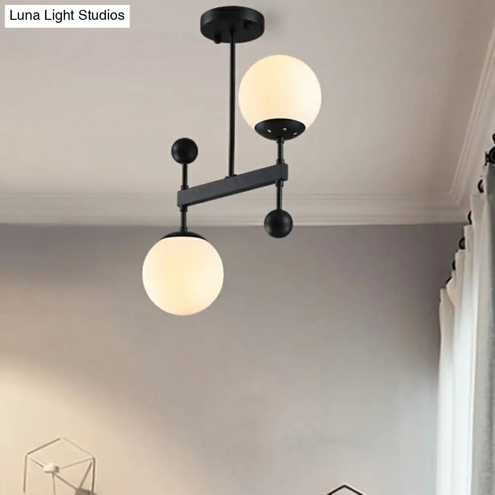 Minimalist Opaline Glass Pendant Chandelier - 2-Head Spherical Light For Dining Room
