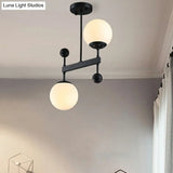 Minimalist Opaline Glass Pendant Chandelier - 2-Head Spherical Light For Dining Room