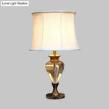 Minimalist Oval Night Lamp With Clear Crystal Accent Beige Finish & Fabric Shade