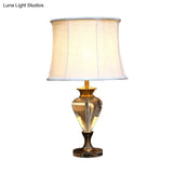 Minimalist Oval Night Lamp With Clear Crystal Accent Beige Finish & Fabric Shade