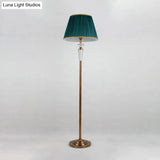 Minimalist Pleated Green Floor Lamp With Crystal Accent - 1 Light Standing For Living Room