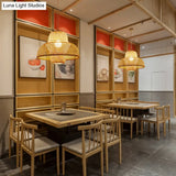 Minimalist Rattan Hot Pot Suspension Light With Wooden Pendant