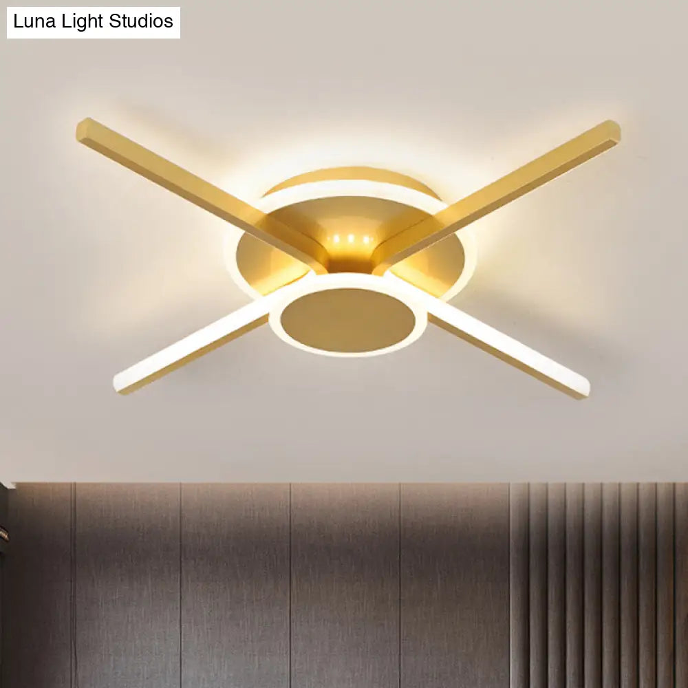 Minimalist Ray Flushmount Metallic Led Ceiling Lamp For Hotels - Warm/White Light 19.5’/24.5’ Wide
