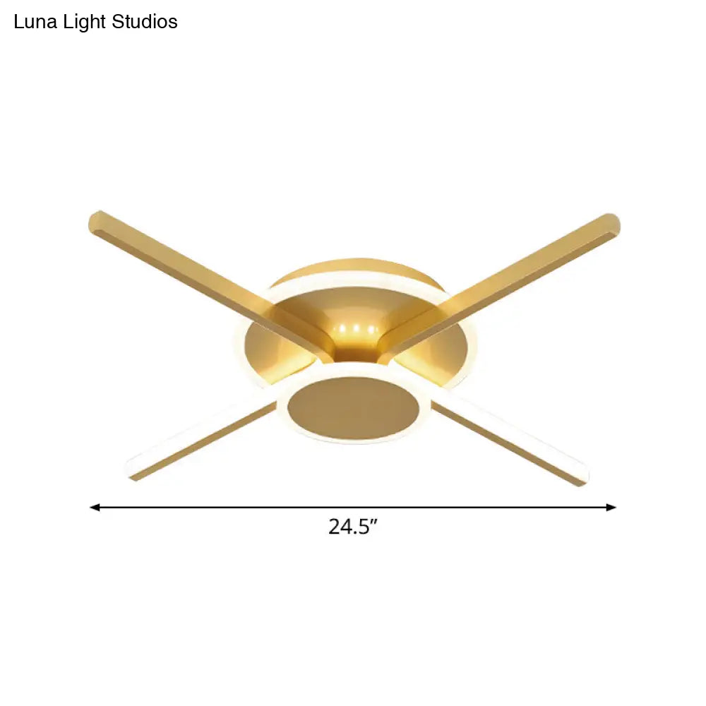 Minimalist Ray Flushmount Metallic Led Ceiling Lamp For Hotels - Warm/White Light 19.5’/24.5’ Wide