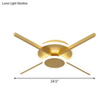 Minimalist Ray Flushmount Metallic Led Ceiling Lamp For Hotels - Warm/White Light 19.5’/24.5’ Wide