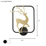 Minimalist Rectangle Metal Wall Mural Led Mount Lamp - Black/White With Elk Deer Pattern Warm/White