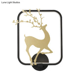 Minimalist Rectangle Metal Wall Mural Led Mount Lamp - Black/White With Elk Deer Pattern Warm/White