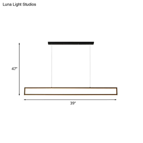 Minimalist Rectangular Metal Led Pendant Lamp For Dining Room: White/Warm Light 39/47 Long
