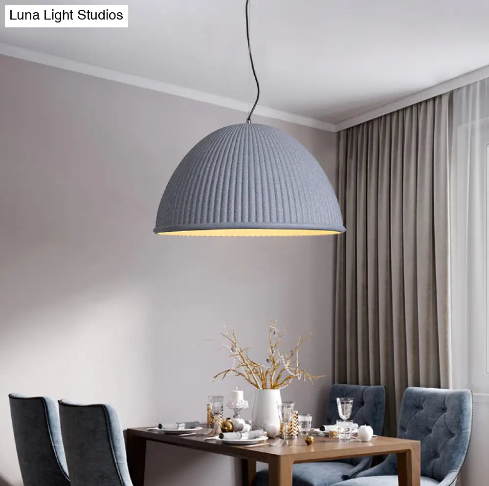 Minimalist Ribbed Pendant Light For Dining Room - Resin Hanging Lighting Fixture