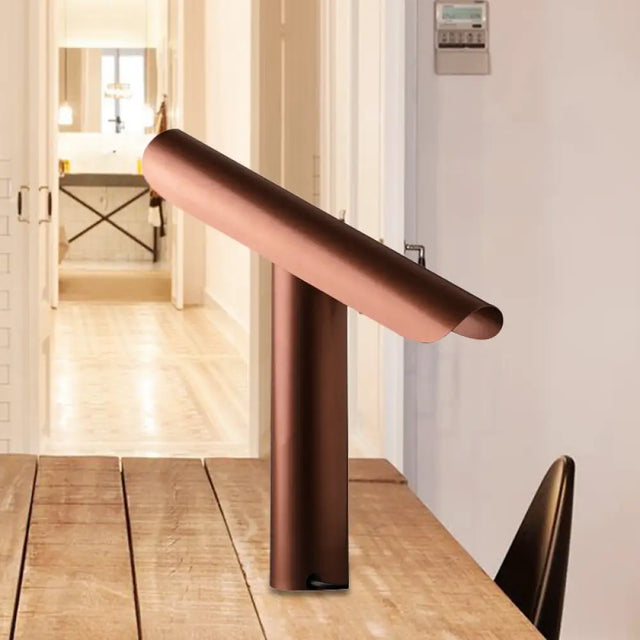 Minimalist Rose Gold Led Nightstand Lamp - Iron Seesaw Design For Bedside Table Lighting
