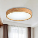 Minimalist Round Wood Ceiling Lamp Kit - 12’/16’/19.5’ Dia Led Beige Flush Mount Light In