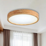 Minimalist Round Wood Ceiling Lamp Kit - 12’/16’/19.5’ Dia Led Beige Flush Mount Light In