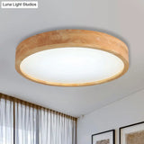 Minimalist Round Wood Ceiling Lamp Kit - 12’/16’/19.5’ Dia Led Beige Flush Mount Light In Warm/White