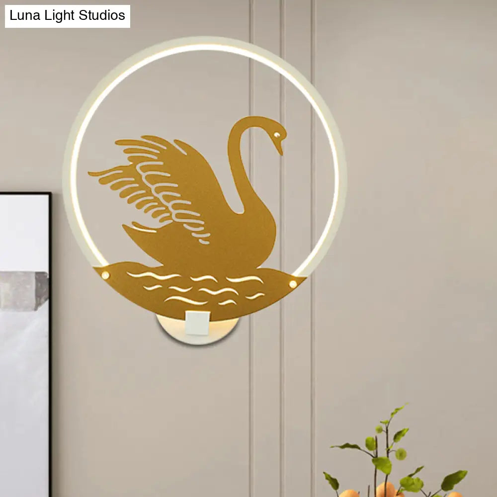 Minimalist Rounded Swan Mural Led Wall Light In Black/White Warm/White