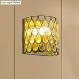 Minimalist Silver/Brass Half-Cylinder Wall Light Sconce - Clear Crystal Teardrop 1 Metal Lamp