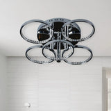 Minimalist Silver Circle Crystal Led Semi Flush Mount Light For Living Room - Warm/White Glow /