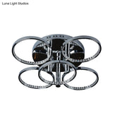 Minimalist Silver Circle Crystal Led Semi Flush Mount Light For Living Room - Warm/White Glow