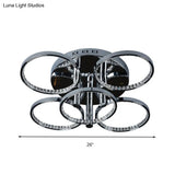 Minimalist Silver Circle Crystal Led Semi Flush Mount Light For Living Room - Warm/White Glow