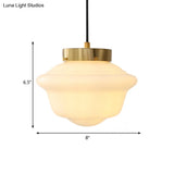 Minimalist Single Brass Hanging Ceiling Light - White Glass Pendant With Gyro Shape For Restaurants