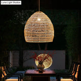 Minimalist Single-Bulb Hanging Lamp With Rattan Shade | Restaurant Ceiling Light