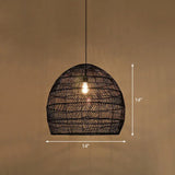 Minimalist Single-Bulb Hanging Lamp With Rattan Shade | Restaurant Ceiling Light Black / 14
