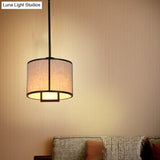 Minimalist Single-Light Fabric Drum Pendant For Living Room With 47 Carbon Steel Rod