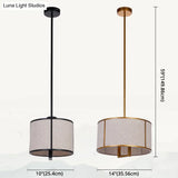 Minimalist Single-Light Fabric Drum Pendant For Living Room With 47 Carbon Steel Rod