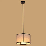 Minimalist Single-Light Fabric Drum Pendant For Living Room With 47 Carbon Steel Rod Black / 14