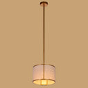 Minimalist Single-Light Fabric Drum Pendant For Living Room With 47 Carbon Steel Rod Bronze / 10