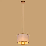 Minimalist Single-Light Fabric Drum Pendant For Living Room With 47 Carbon Steel Rod Bronze / 10