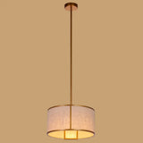Minimalist Single-Light Fabric Drum Pendant For Living Room With 47 Carbon Steel Rod Bronze / 14