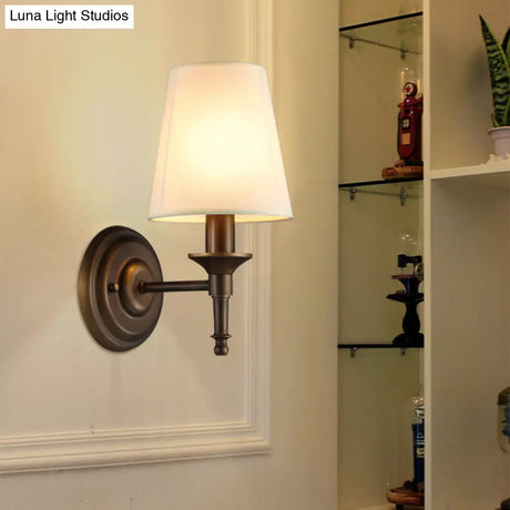 Minimalist Single Wall Mount Light With Tapered Drum Fabric Shade - Ideal For Corridors